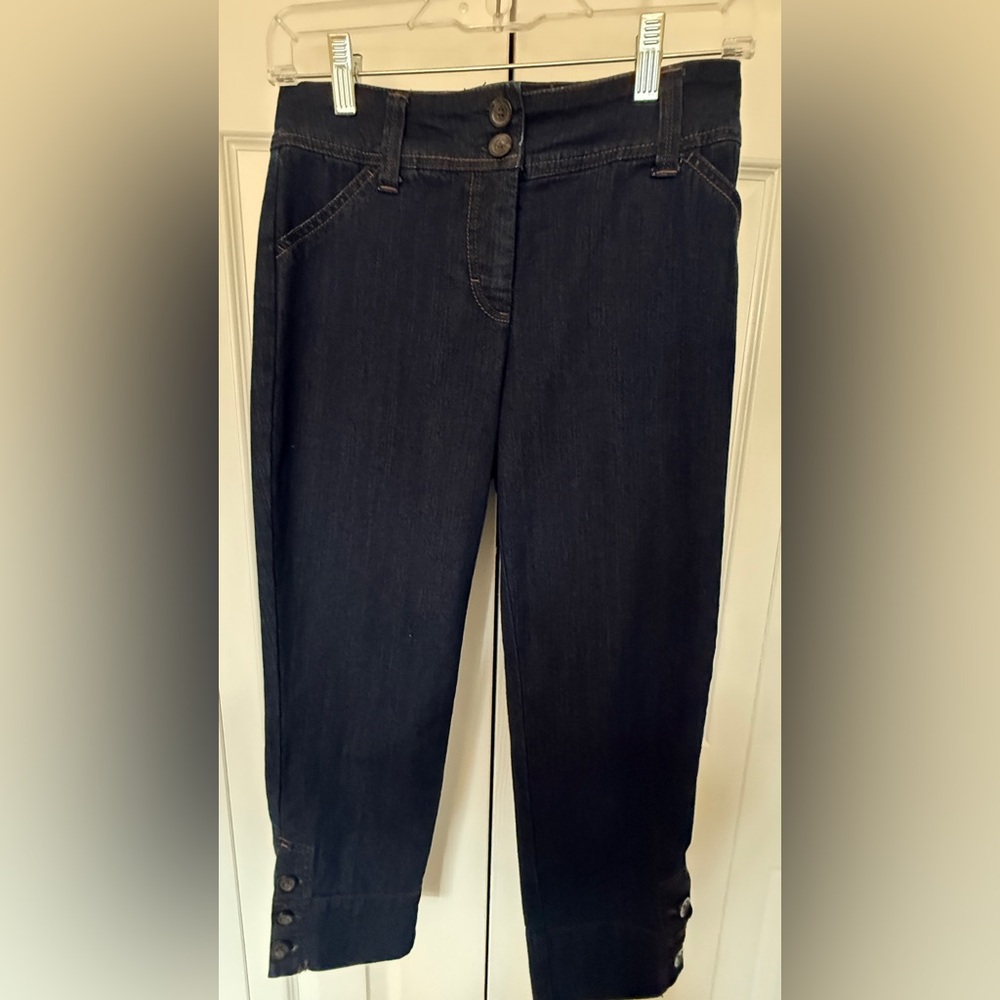 Charter Club CROP JEANS Dark Wash Stretch Skinny Button Casual Cruise Wear